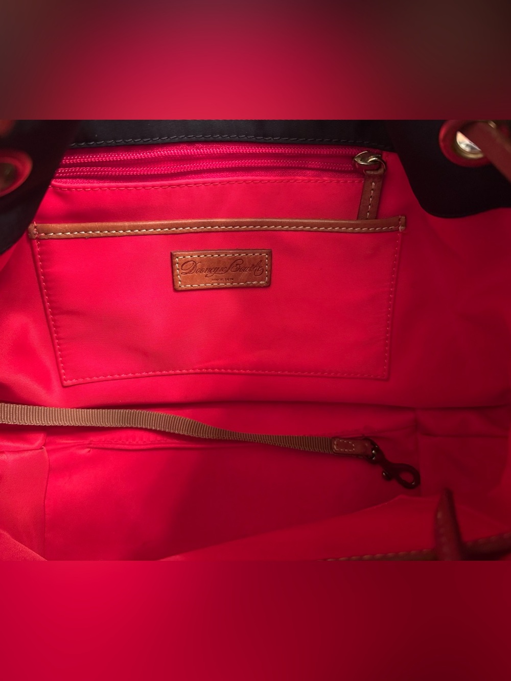 Dooney & Bourke Black Nylon Drawstring Bucket Bag w/ Cognac Leather Trim | EUC - Picture 7 of 12